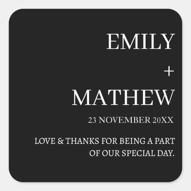 STYLISH MODERN CUSTOMIZED ELEGANT CLASSIC WEDDING  SQUARE STICKER (Front)