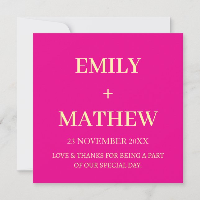 STYLISH MODERN CUSTOMIZED NAME WEDDING THANK YOU  INVITATION (Front)