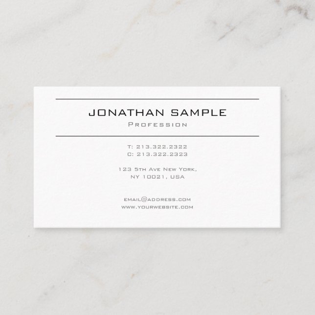 Stylish Modern Design Clean Plain White Trendy Business Card (Front)