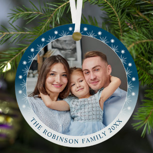 Stylish Modern Double Sided Two photo Snowflakes Metal Ornament