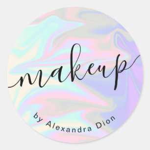 Stylish modern elegant chick holographic makeup classic round sticker