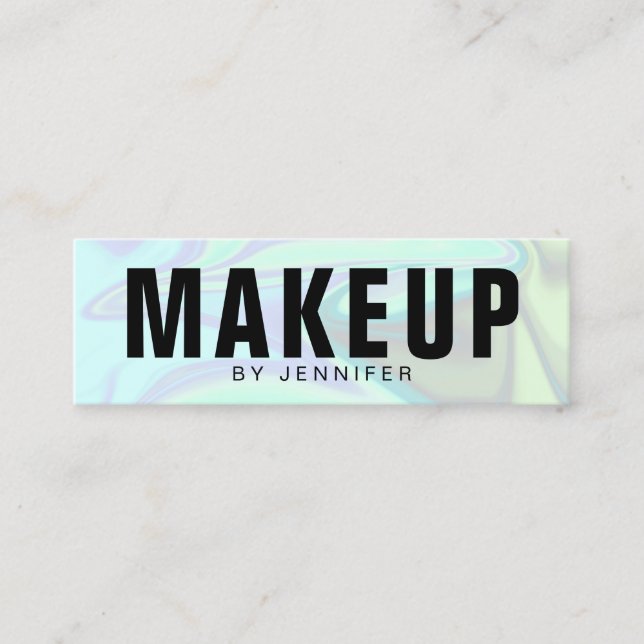 Stylish modern elegant chick holographic makeup mini business card (Front)