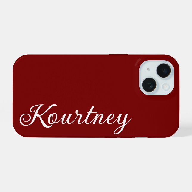 STYLISH MODERN ELEGANT CUSTOMIZED NAME DARK RED iPhone 15 CASE (Back Horizontal)