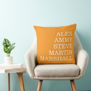 STYLISH MODERN ELEGANT CUSTOMIZED NAME ORANGE THROW PILLOW