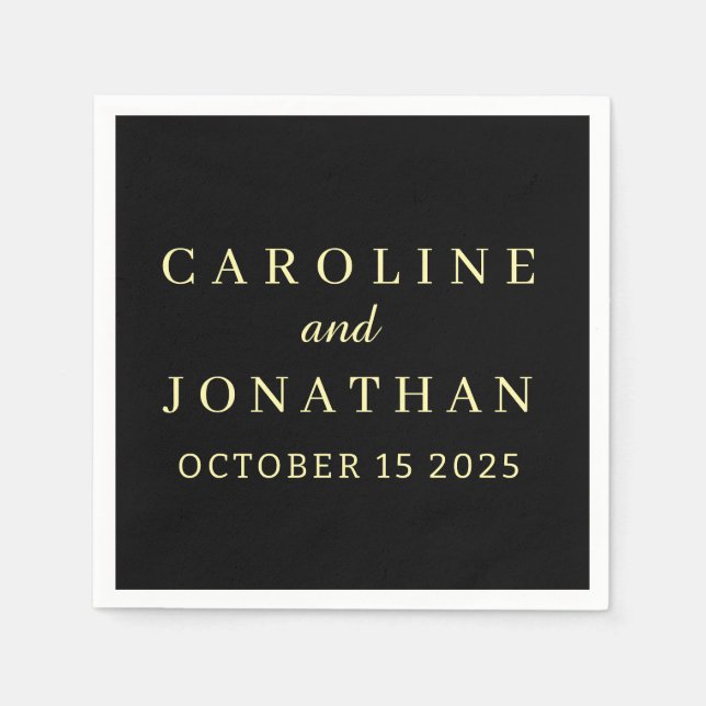 STYLISH MODERN ELEGANT CUSTOMIZED WEDDING BLACK NAPKIN (Front)