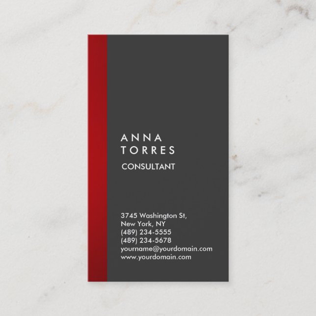 Stylish Modern Elegant Grey Red Stripe Creative Business Card (Front)