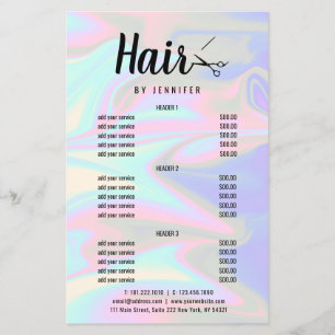 Stylish modern elegant holographic hairstylist flyer