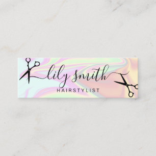 Stylish modern elegant holographic hairstylist mini business card