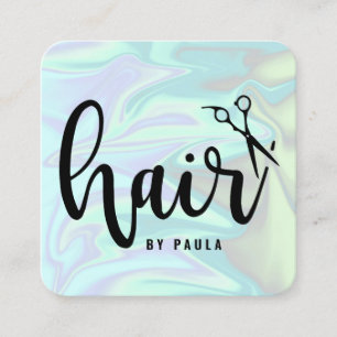 Stylish modern elegant holographic hairstylist square business card