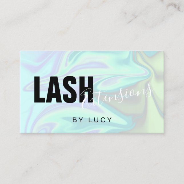 Stylish modern elegant holographic lash extensions business card (Front)