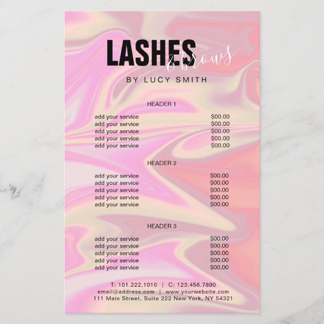 Stylish modern elegant holographic lashes & brows flyer (Front)