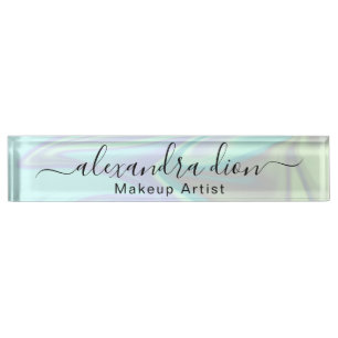 Stylish modern elegant holographic makeup artist nameplate
