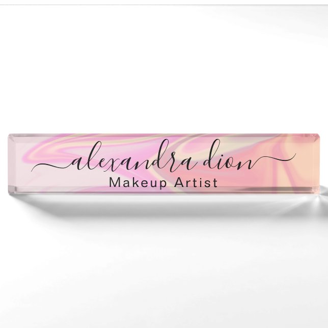Stylish modern elegant holographic makeup artist  nameplate (Front)