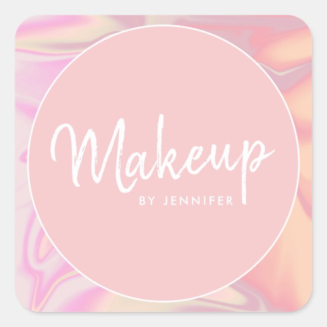 Stylish modern elegant holographic makeup artist square sticker (Front)