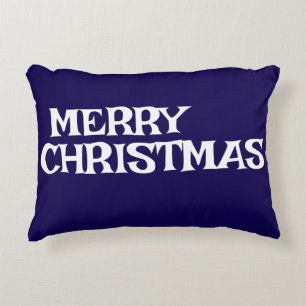 STYLISH MODERN ELEGANT MERRY CHRISTMAS DARK BLUE ACCENT PILLOW