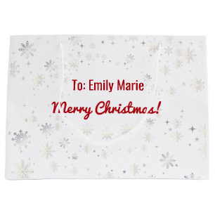 Stylish Modern Elegant Snowflakes Name Christmas Large Gift Bag