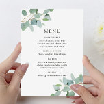 Stylish Modern Eucalyptus Rustic Wedding Menu Card<br><div class="desc">Stylish Modern Eucalyptus Rustic Wedding Menu Card by Girly-Girl-Graphics at Zazzle: Because you're worth it! Style it your own and personalize this trendy, whimically elegant and uniquely chic, sophisticatedly elegant minimalistic eucalyptus pastel botanical watercolor greenery framing a fashionable typography wedding menu card and share with the family and friends you...</div>