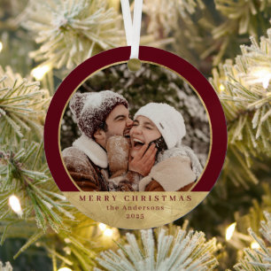 Stylish Modern Faux Gold Christmas Couple Photo Metal Ornament