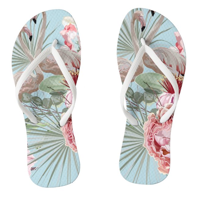 Stylish modern Flamingo pattern blue pretty girly Flip Flops (Footbed)