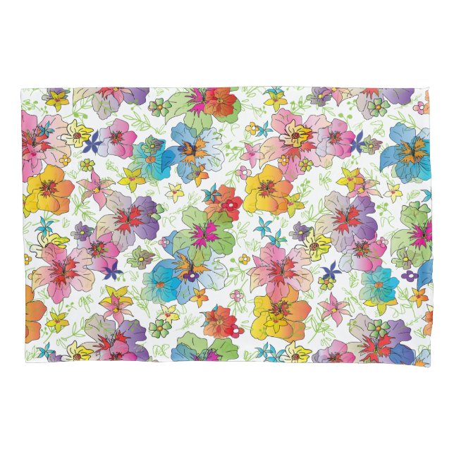 Stylish Modern Flower Floral Pattern, Colourful Ar Pillowcase (Front-Left)