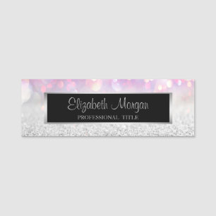 Stylish Modern, Frame,Silver Glitter Bokeh Name Tag