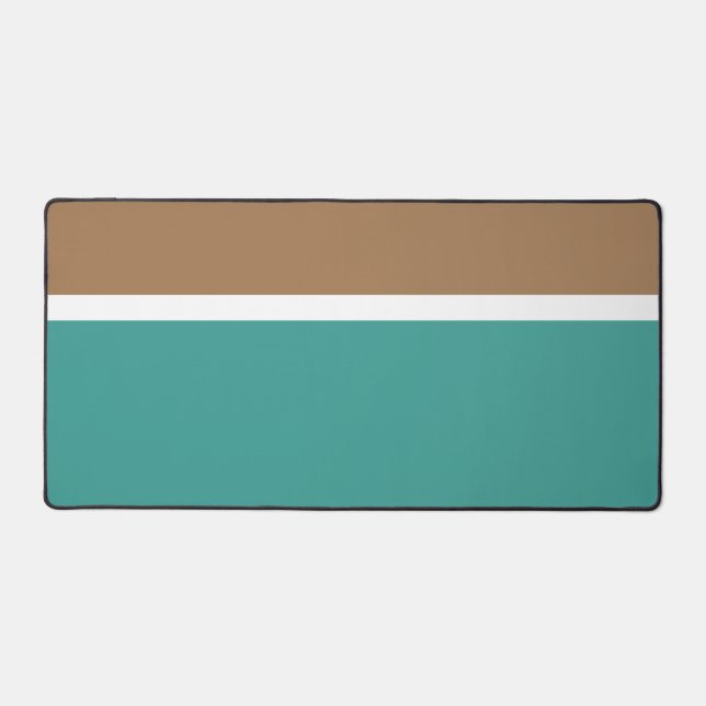 Stylish Modern Fun Aqua Teal White Mocha Stripes Desk Mat (Front)