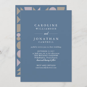 Stylish Modern Geometric Blue Taupe Lilac Wedding Invitation