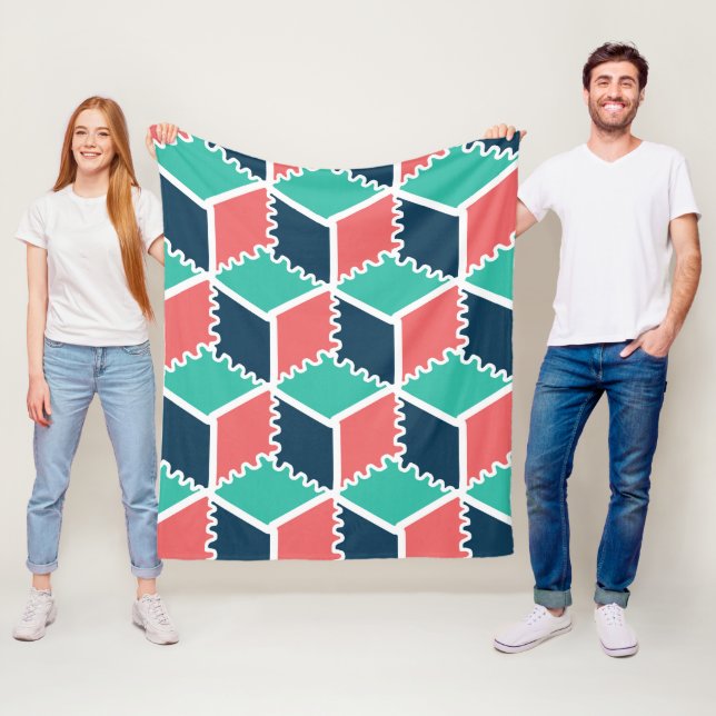 Stylish Modern Geometric Colour Cube Fleece Blanket (In Situ)
