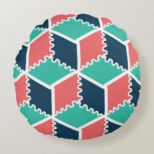 Stylish Modern Geometric Colour Cube Round Pillow