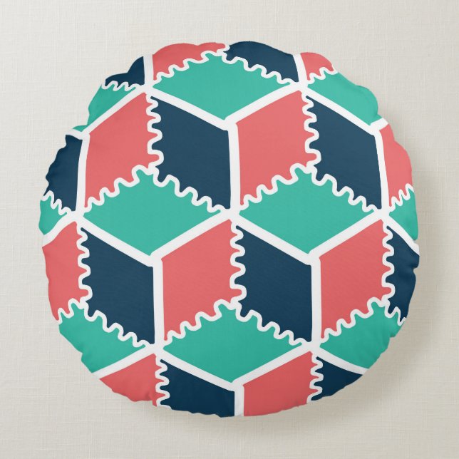 Stylish Modern Geometric Colour Cube Round Pillow (Front)