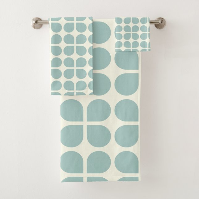 Stylish Modern Geometric Pattern in Pale Blue Grey Bath Towel Set (Insitu)