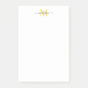 Stylish Modern Girly Script Monogram Black Yellow Post-it Notes