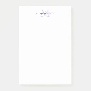 Stylish Modern Girly Script Monogram Purple Pastel Post-it Notes