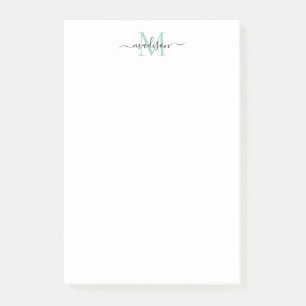 Stylish Modern Girly Script Monogram Teal Green Post-it Notes