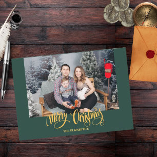 Stylish Modern Green Christmas Photo Holiday Card