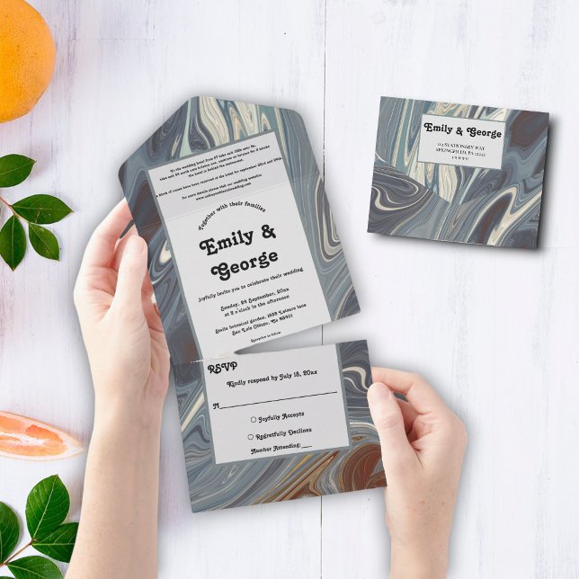 Stylish Modern Grey Abstract Painting Chic Wedding All In One Invitation (Creator Uploaded)