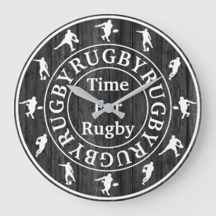 Stylish Modern Grey And White Time For Rugby Large Clock