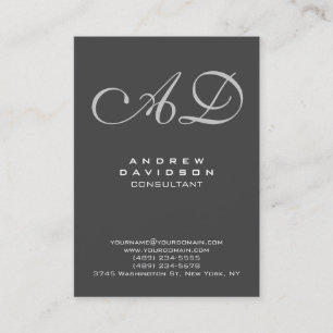 Stylish Modern Grey Script Monogram Business Card