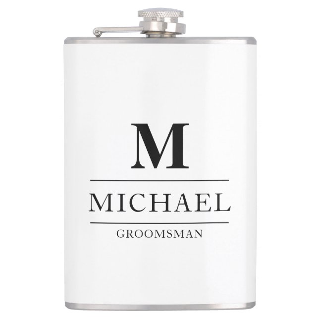 Stylish Modern Groomsmen Gifts Monogram Best Man Hip Flask (Front)