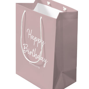 Stylish Modern Happy Birthday Dusty Pink Medium Gift Bag