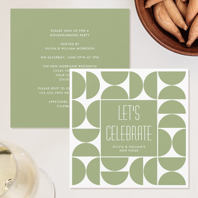 Stylish Modern Housewarming Party Green Invitation (Creator Uploaded)