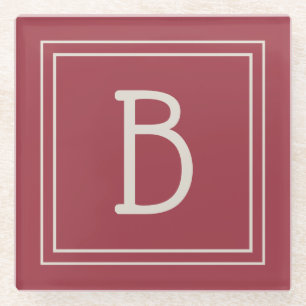 Stylish Modern Initial Monogram Letter Simple Red Glass Coaster
