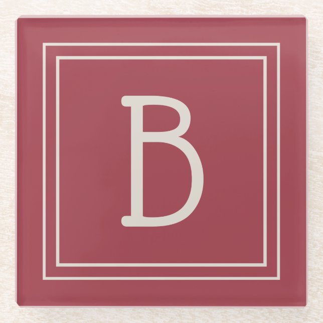 Stylish Modern Initial Monogram Letter Simple Red Glass Coaster (Front)
