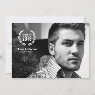 Stylish Modern Laurel Wreath Photo Graduate Invite