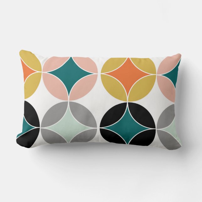 Stylish Modern Mid Century Circles Repeat Pattern Lumbar Pillow (Front)
