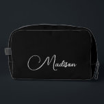 Stylish Modern Minimalist  Script Name  Dopp Kit<br><div class="desc">This accessory pouch can serve as an everyday accessory or makeup bag,  OR Gift your maid of honour,  bridesmaids,  flower girl,  mother of the bride,  and mother in law,  a simple,  minimalist stylish toiletries,  makeup bag. White script name on black. This style with name only,  for everyday use.</div>