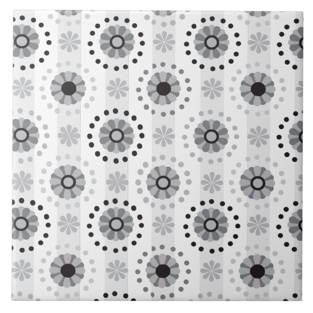 Stylish modern monochrome floral pattern tile (Front)