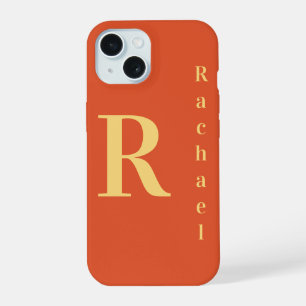 Stylish Modern Monogram Name Burnt Orange iPhone 15 Case