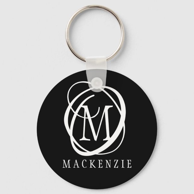 Stylish Modern Monogram Name Keychain (Front)