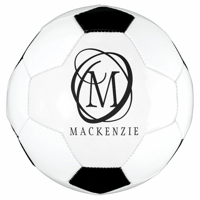 Stylish Modern Monogram Name Soccer Ball (Front)